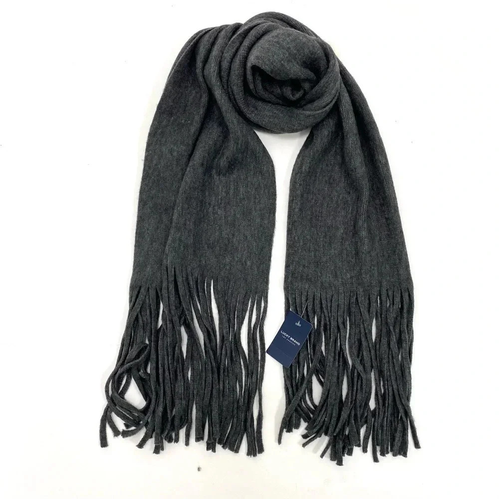 Lucky Brand Solid Brushed Knit Scarf Dark Gray Soft Cozy Winter Preppy One size